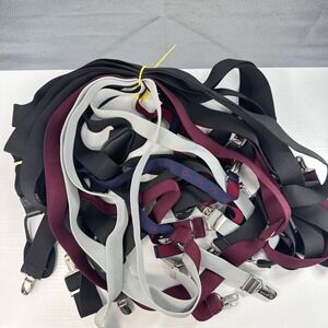 Lot of 7 Mens Adjustable Elastic Suspenders L Clip On Black Burgundy Navy Grey